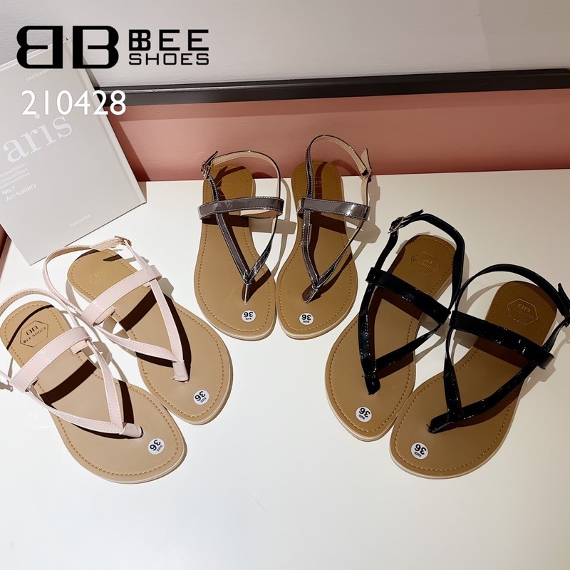 BEESHOES - SANDAL NỮ MŨI TRÒN XỎ NGÓN TRƠN - SANDAL NỮ MŨI TRÒN XỎ NGÓN TRƠN ĐẾ BỆT SẴN MÀU ĐEN - CHÌ - HỒNG 210428