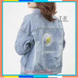 Áo khoác Jean Nữ thêu hình hoa cúc, áo khoác bò Nữ dáng ngắn thời trang alexsanstore