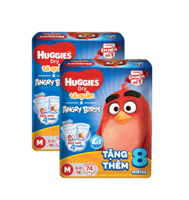 Combo 2 Tã Quần Huggies Dry Super Jumbo M74/L68/Xl62/Xxl56