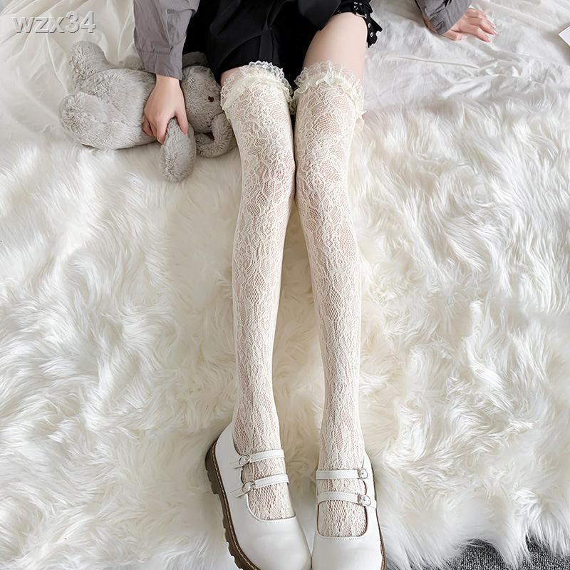 Vớ ren lolita nữ màu đen phối bắp chân tất Nhật jk mùa hè mỏng phù hợp dài qua đầu gối