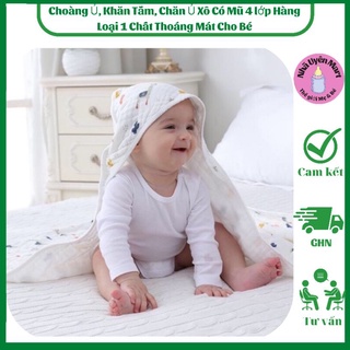 Choàng ủ, khăn tắm, chăn ủ xô có mũ 4 lớp hàng loại 1 chất thoáng mát cho bé