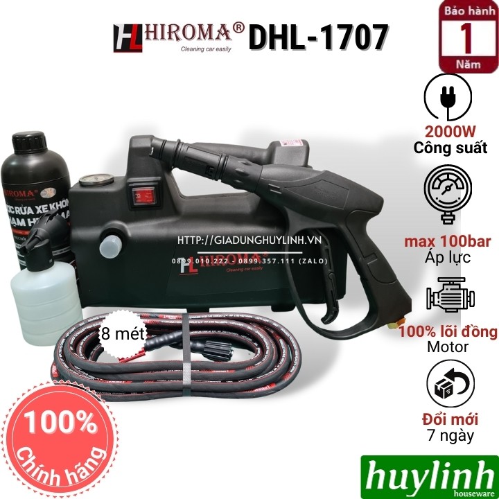Máy xịt rửa xe Hiroma DHL-1707 - 2000W - Tặng 1 lít dung dịch rửa xe