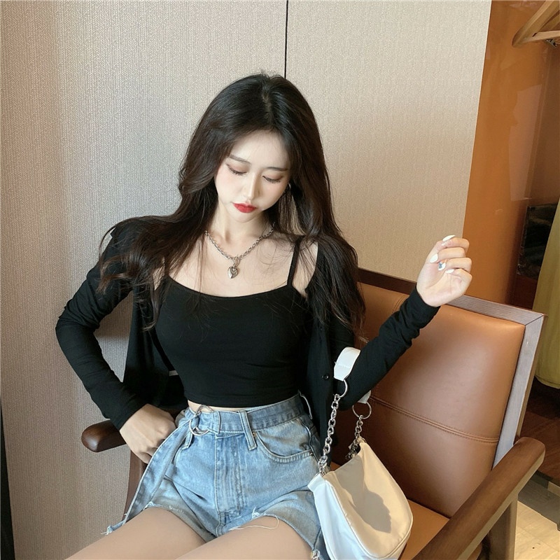 Áo Croptop 2 Dây Kèm Khoác LSEOUL A2349 Năng Động Quyến Rũ