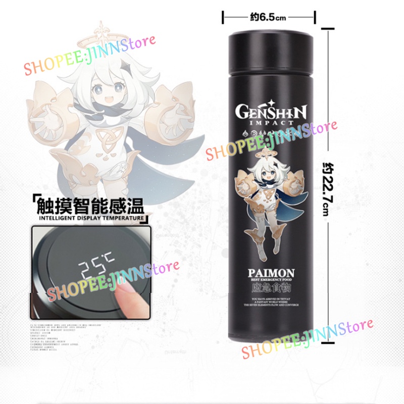 Bình Nước Giữ Nhiệt Có Màn Hình Hiển Thị Nhiệt Độ JINN Genshin Impact Yae Miko Raiden Shogun Zhongli Klee