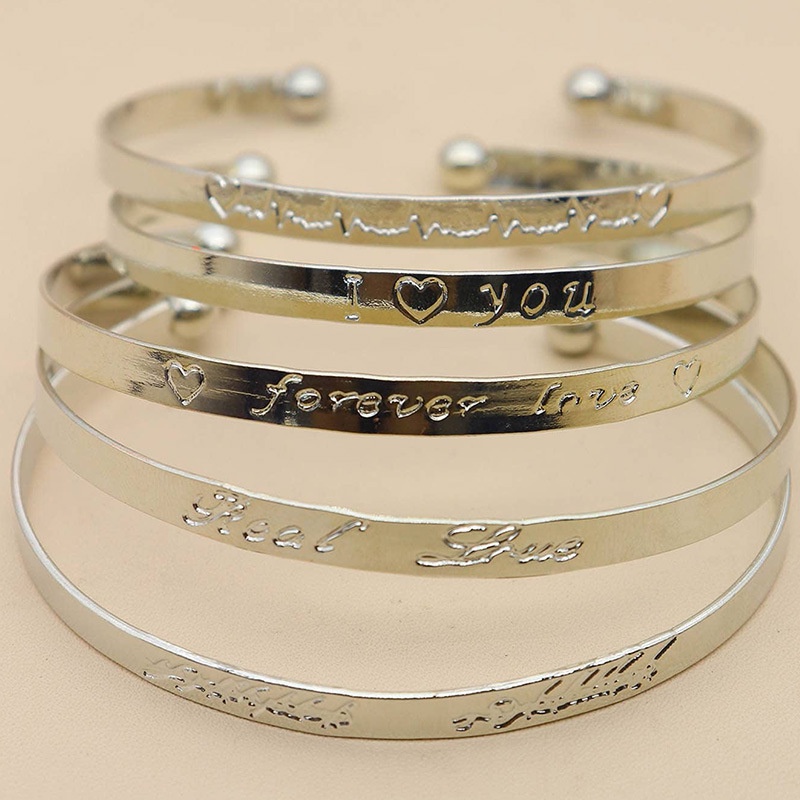 Set 5 Vòng Tay Hợp Kim Mạ Vàng / Bạc Khắc Chữ Love Thời Trang