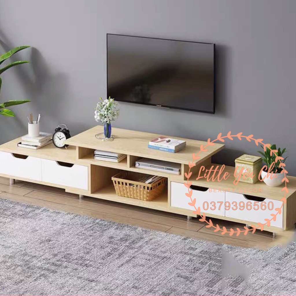 Kệ tivi cánh trơn Gỗ MDF kháng nước, kích thước (120-190)*30*36cm ( Màu Vàng)