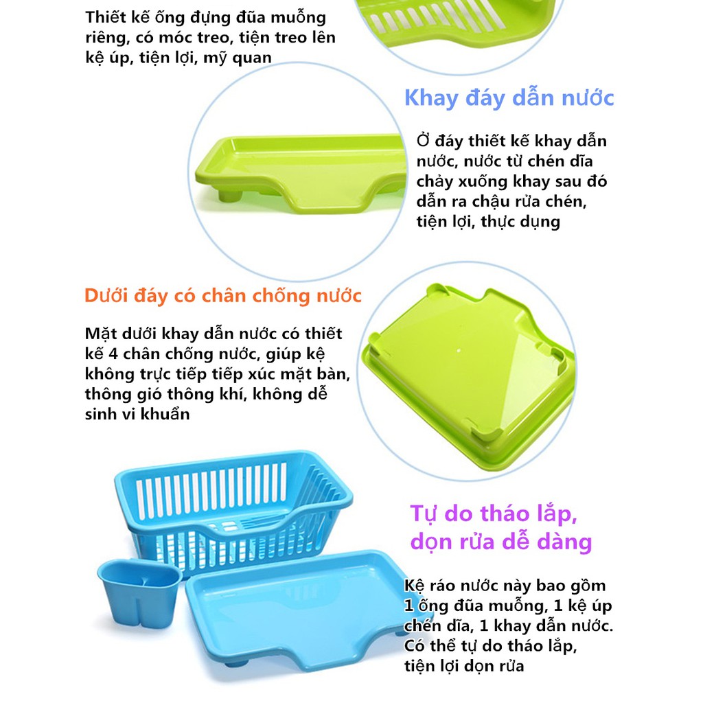 Rỗ úp chén dĩa, có khay để ống đũa ráo nước, có khay hứng nước | BigBuy360 - bigbuy360.vn