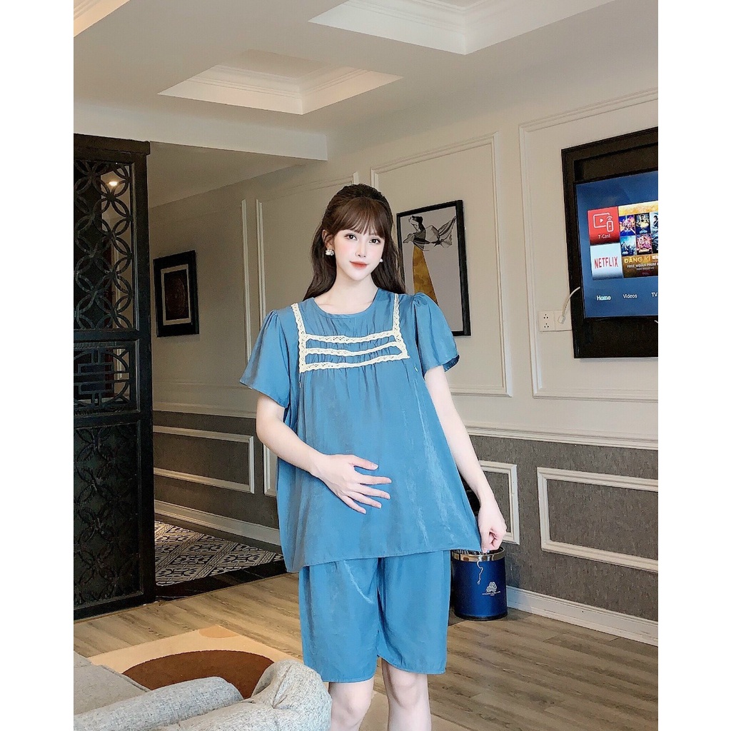 Bộ đồ bầu cộc tay ba ren ngực kết hợp sau sinh M554 Mom and Baby