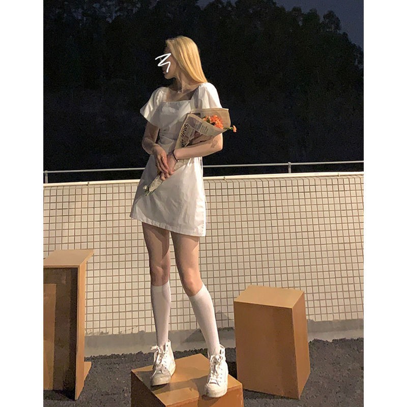 Đầm Trắng Tay Phồng Chiết Eo Thời Trang Mùa Hè 2021 Cho Nữ | BigBuy360 - bigbuy360.vn