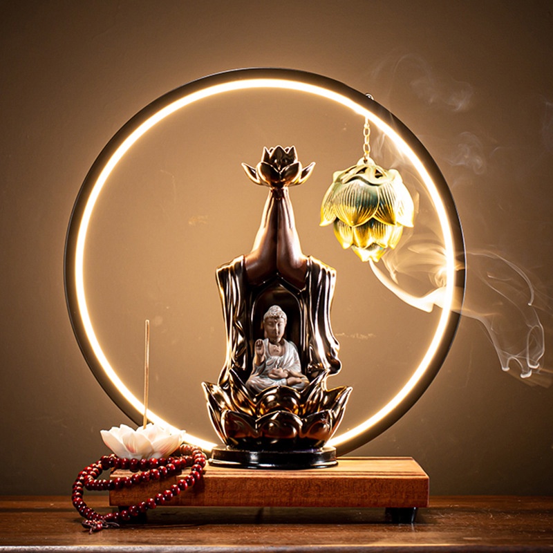 Thác Khói Trầm Hương Quan Âm Ngồi Đài Sen Hàng Nhập Khẩu Cao Cấp, Tặng Kèm Nụ Trầm Hương Khói Ngược