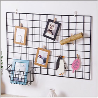 TẶNG MÓC TREO BẢNG GHI NHỚ LƯỚI SẮT SƠN TĨNH ĐIỆN ĐEN 35*45CM TREO HÌNH MÓC ĐỒ TRANG SỨC CHỊU LỰC 30KG