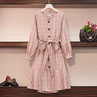 [Order] Váy sơ mi hồng dài tay dáng chữ A kẻ caro vintage
