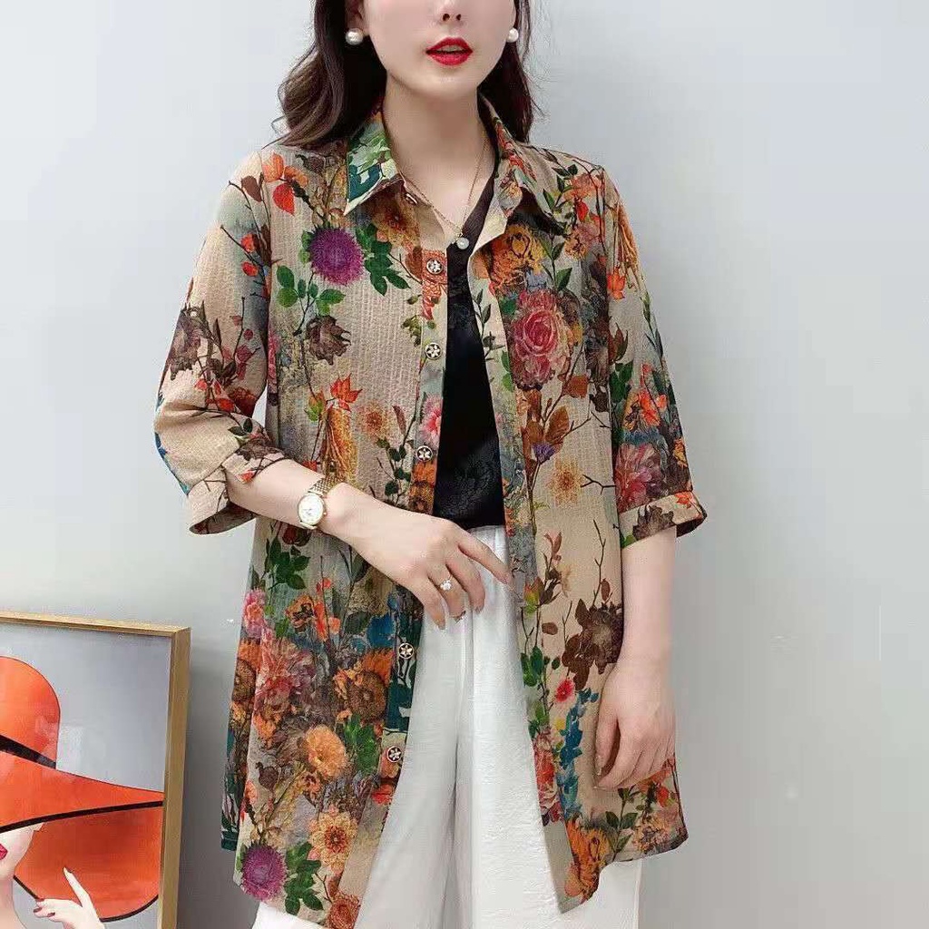 Áo Sơ Mi Thời Trang Mùa Hè Dành Cho Phụ Nữ Trung Niên 2021 Áo Khoác Cardigan Chống Nắng Form Rộng Thời Trang