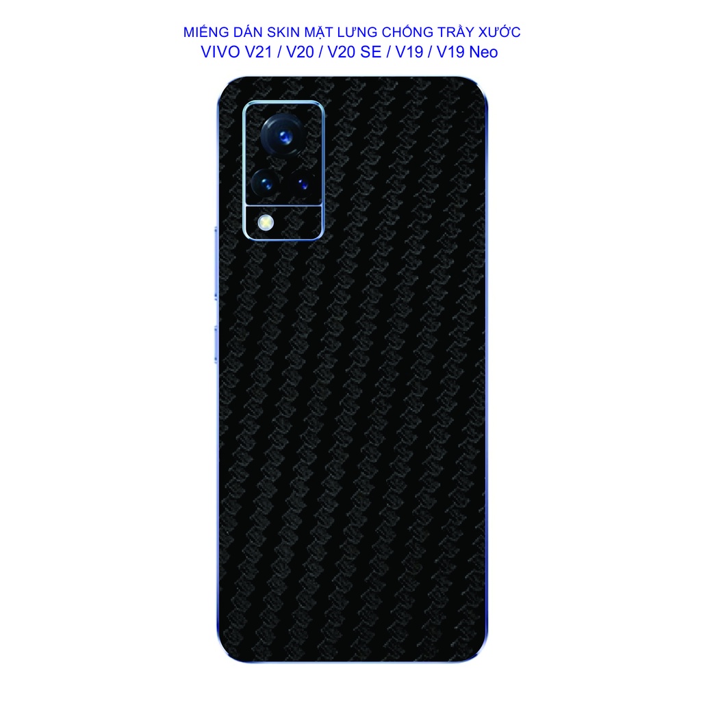 Miếng Dán Skin Carbon đen full viền VIVO V21 / V20 / V20 SE / V19 / V19 neo, chống trầy xước, chấm vân tay