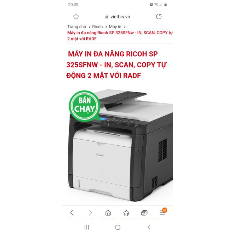 Máy in Ricoh SP 325SFNW (wifi, in mạng, scan, in đảo mặt),