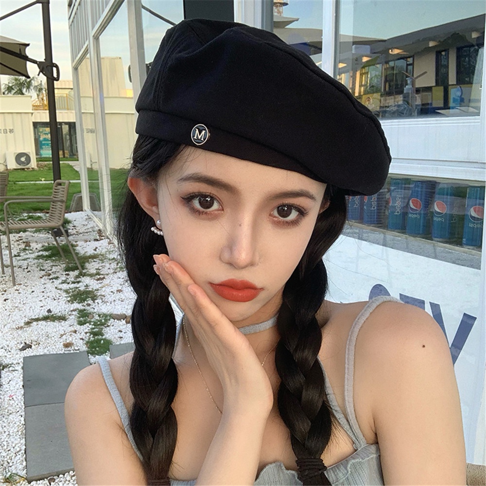 Mũ beret màu đen phong cách retro Anh Quốc thời trang cho nữ