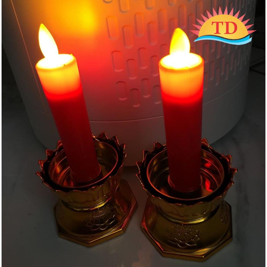 2 nến điện Đài Sen trang trí Bàn thờ, mô phỏng nến thật, ngọn lửa lung linh phát sáng đung đưa theo gió