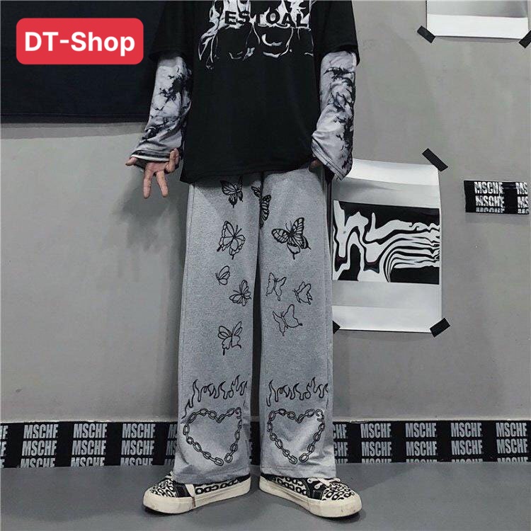 Quần ống Rộng in Hình Bướm Phong Cách Nhật Bản Cá Tính