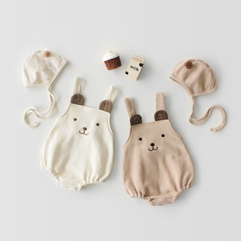 Set áo liền quần kèm nón thiết kế hình gấu thời trang cho trẻ sơ sinh dễ thương