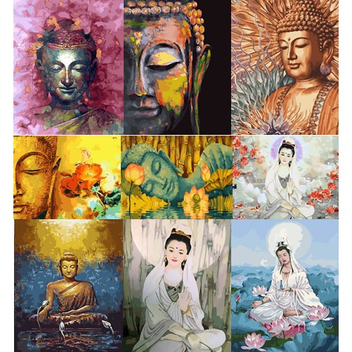 Tranh sơn dầu số hoá tự tô màu theo số có khung - Tranh Phật (40*50cm)