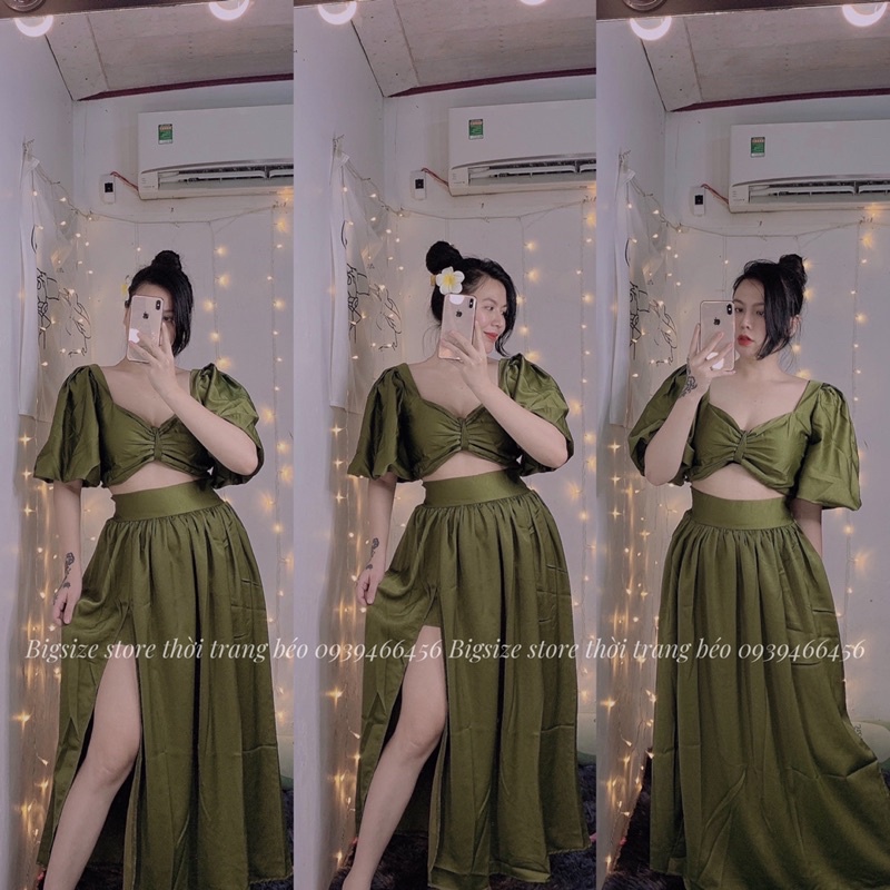 SET ÁO TAY PHỒNG CHÂN VÁY XẺ ĐÙI [ BIGSIZE 60-90KG]