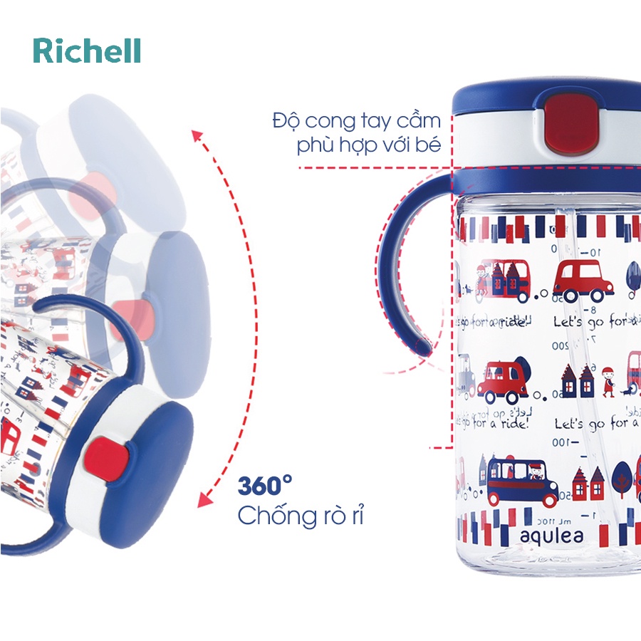 Cốc ống hút Richell Aqulea 320ml