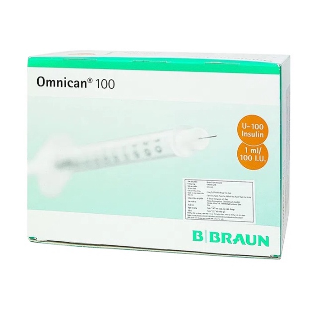 Bơm tiêm Isulin BBraun Omnican 1cc U100 (Kim đầu cam) (Hộp 100 cây)