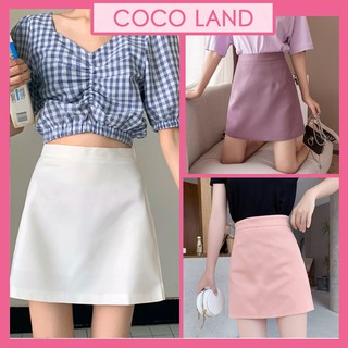 Chân Váy Ngắn Chữ A Có Quần Trong Dài Trên Gối, Màu Đen, trắng, hồng Chất Liệu Vải Mềm Dày Dặn Phong Cách Hàn Quốc