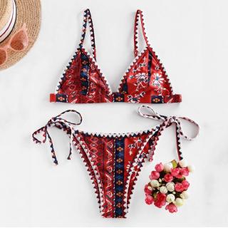 Women's Bohemian Flower Whip Stitch String Swimsuit Swimwear Beach Wear