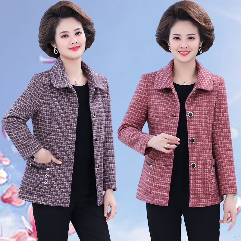 ☏▲❒2021 các bà mẹ trung niên và cao tuổi mới mặc áo khoác mùa xuân thu phong cách phương tây kiểu quần người già nữ vải
