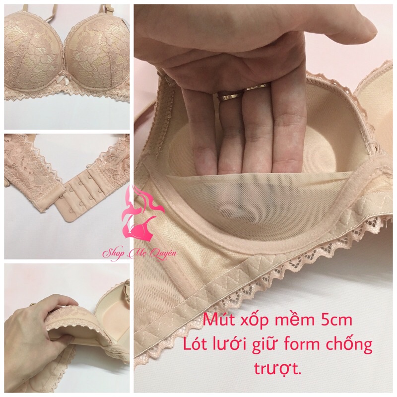 Áo lót ren Thái Lan mút xốp nâng 5cm không gọng- lót lưới chống xệ và giữ form tốt
