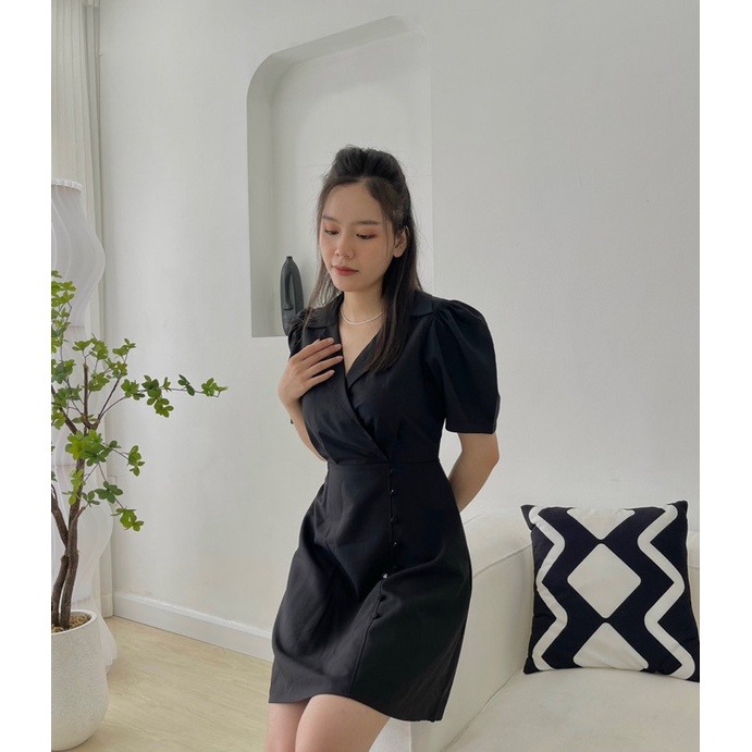 Đầm cổ vest nút bọc H97 ( CÓ BIGSIZE )