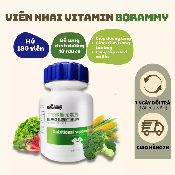 Viên Canxi, Dưỡng Lông, Lợi Khuẩn Đường Ruột, Nguyên Tố Vi Lượng Borammy Cho Chó Mèo – Mã PKCMK69