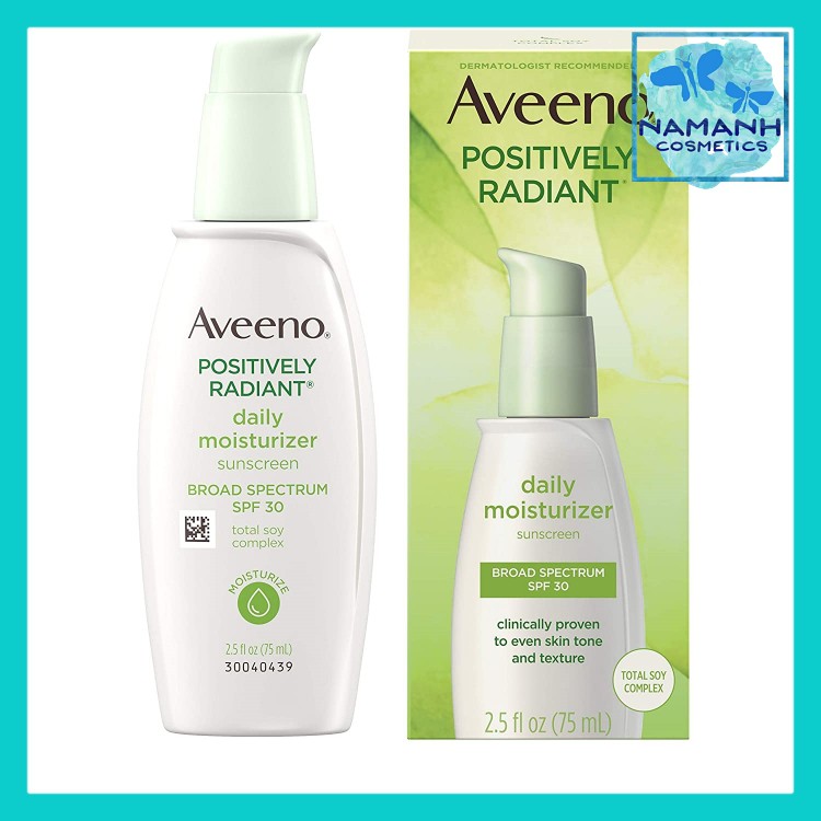 Kem dưỡng ẩm làm sáng da Aveeno Positively Radiant Daily Facial Moisturizer with Total Soy Complex and Broad Spectrum SP