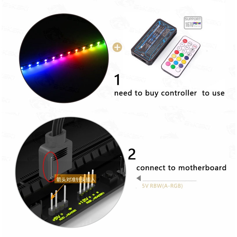 Bykski 20cm Chỉ thay thế dải LED RGB cho CPU Bykski Water Block Modify / 12V RGB 4PIN hoặc 5V RBW 3PIN Header thành AURA SYNC / B-VCLT-RBW