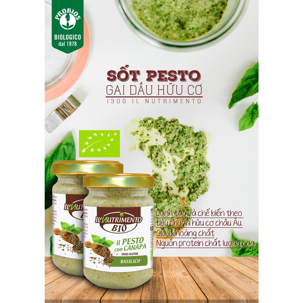 Sốt Pesto Gai Dầ.u Hữu Cơ 130g IL Nutrimento Pesto With Basil and Hem.p