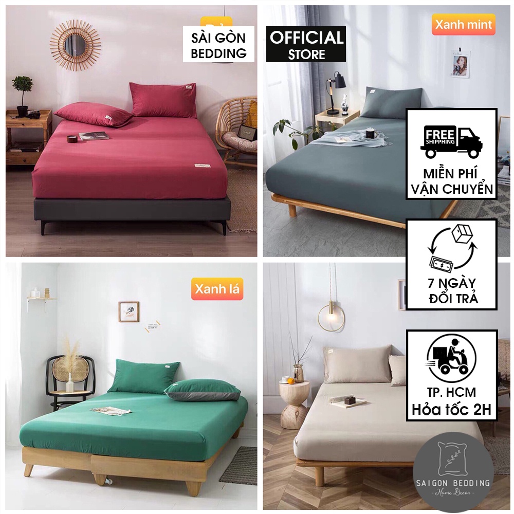 Bộ ga giường Cotton Tici 3 món bọc chun một màu trơn phong cách Hàn Quốc với đủ mọi size nệm