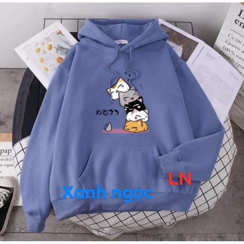 Áo hoodie năm chú mèo chồng lên nhau LN11, Áo nỉ Unisex from rộng, Chất nỉ ấm mặc không xù, thiết kế phong cách - MODY