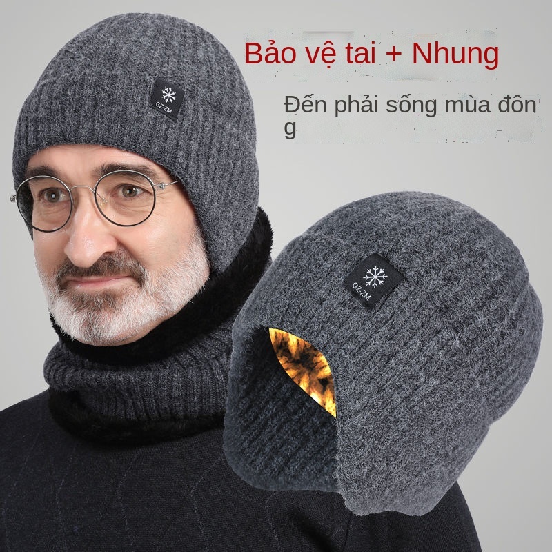 Mũ người cao tuổi giữ ấm bảo vệ tai già cha nội thêm dày dệt kim len mũ nam mùa đông