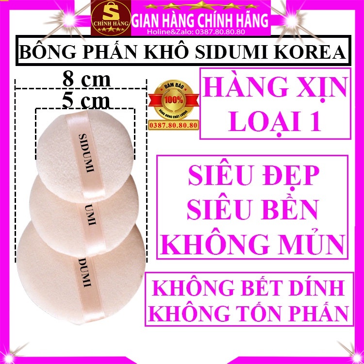 Set 2 Bông Phấn Trang Điểm Đánh Tán Phấn Phủ Nén Má Bột Khô Tròn Sidumi Hàn Quốc Loại Dày Size Nhỏ Mini To Thần Kỳ Tốt