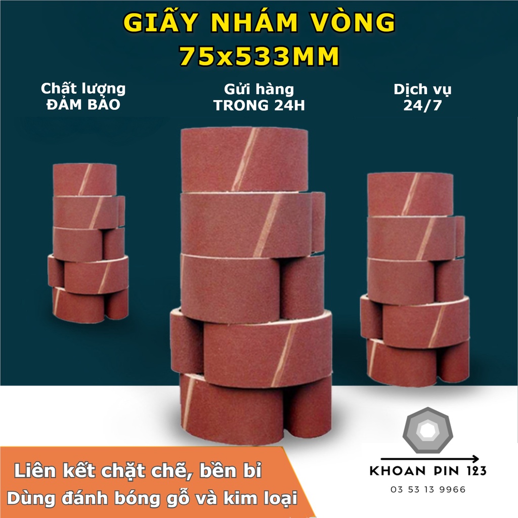 Giấy nhám vòng 75x533 mm đánh bóng gỗ, kim loại nhiều độ nhám