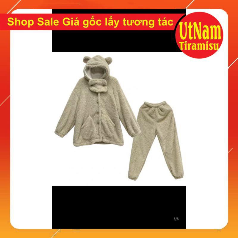 [SALE GIÁ GỐC] Bộ lông thêu gấu có ảnh thật sp 🌸kiểu dáng unisex🌸Freesize 55kg🌸phong cách Hàn Quốc🌸Đồ ngủ nữ mùa đông