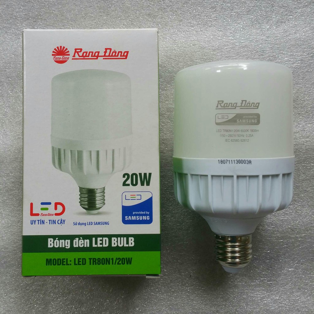 Bóng đèn LED BULB trụ nhôm đúc 20W Rạng Đông, chip LED Samsung ( LED TR80N1/20W.H)