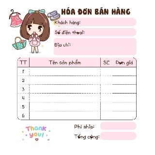 [MUA 10 TẶNG 1]  Hoá Đơn Bán Hàng 1 Liên Dễ thương