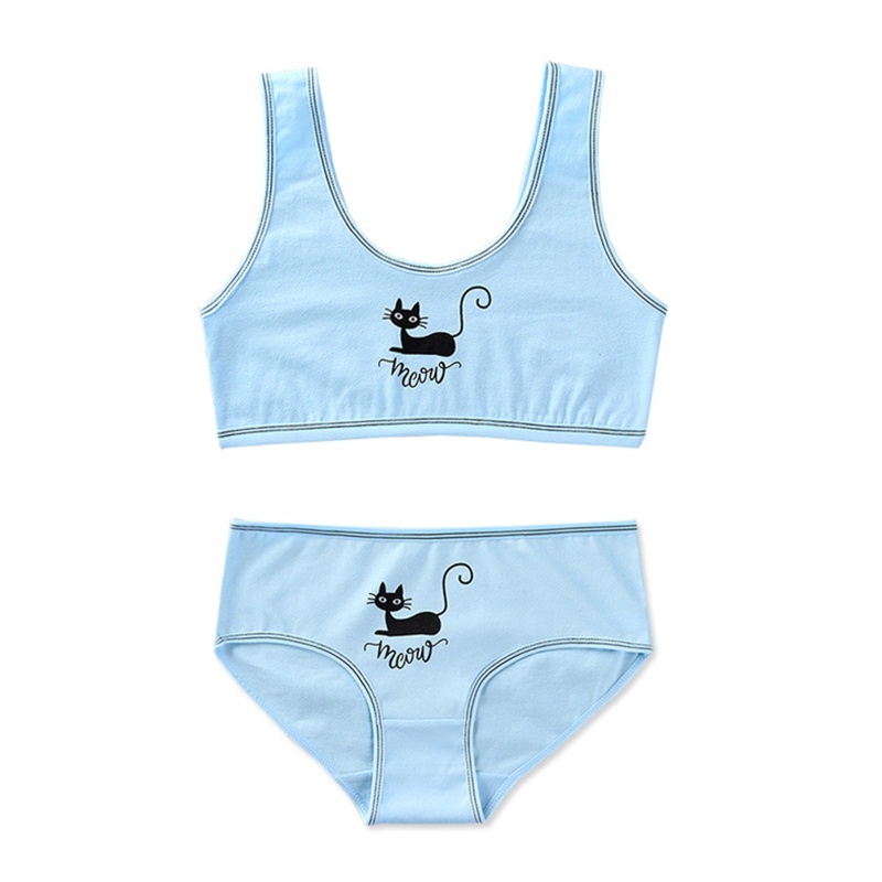 Set 2 Món Đồ Lót Thể Thao Gồm Áo Hai Dây Bản Rộng In Hình Mèo Dễ Thương + Áo Ngực Thể Thao Dành Cho Bạn Gái