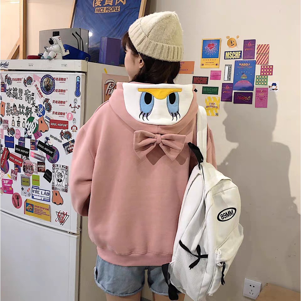 ÁO HOODIE VỊT THÊU DAISY DUCK MŨ SAU XANH HỒNG TRẮNG UNISEX