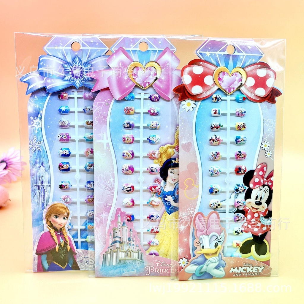 Set 24 Móng Tay Giả (Dùng một lần) Họa Tiết Công Chúa Elsa, Bạch Tuyết, Micky Trẻ Em