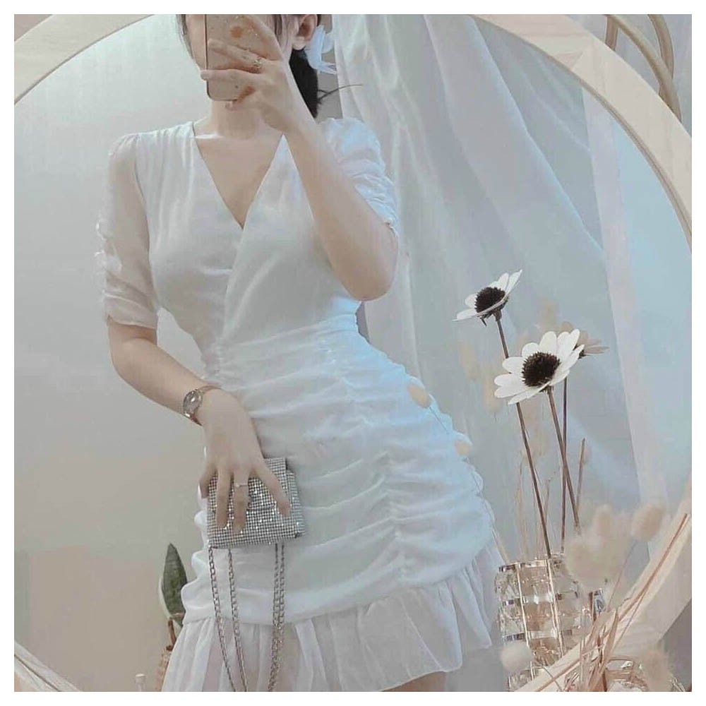 BONUCCI Đầm váy body trắng chéo ngực tôn dáng cho nàng thời trang nữ dạo phố dự tiệc | BigBuy360 - bigbuy360.vn