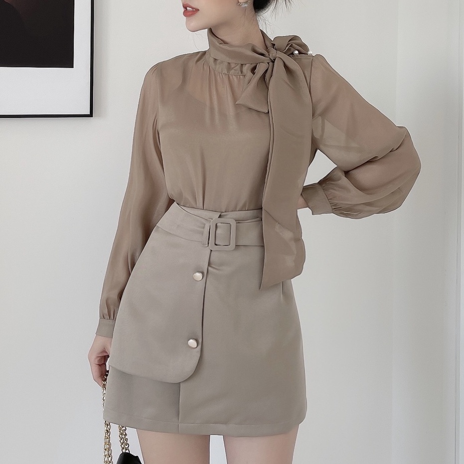  [BBSTORE'S] Áo Cột Nơ Cổ Chân Váy Thắt Eo -K793