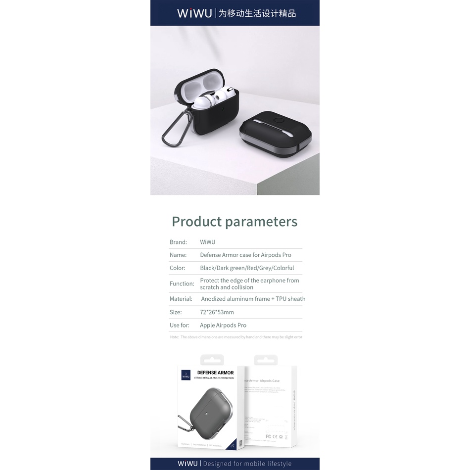 Ốp tai nghe Wiwu Denfense bằng nhựa PC kết hợp alumium chống sốc nhiều màu sắc cho Airpod 3 / Airpod Pro